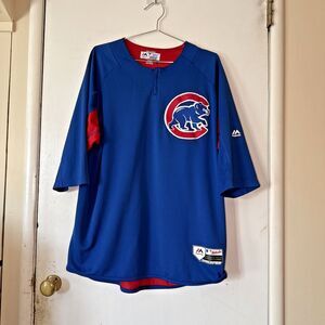 CHICAGO CUBS Majestic Coolbase Warm Up Zip Jersey Shirt Sewn Pullover | Mens XL